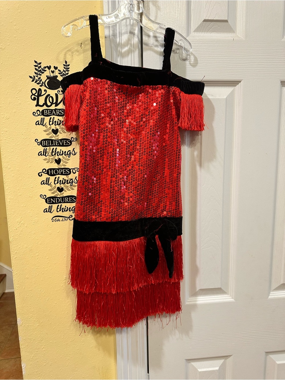 Girls Red Sequin Fringe Costume Dress - Kids